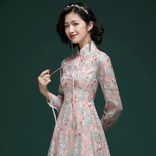 Load image into Gallery viewer, 3/4 Sleeve Floral Lace Cheongsam Top Retro Chinese Dress
