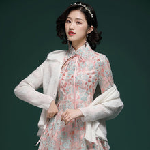 Load image into Gallery viewer, 3/4 Sleeve Floral Lace Cheongsam Top Retro Chinese Dress
