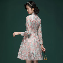 Load image into Gallery viewer, 3/4 Sleeve Floral Lace Cheongsam Top Retro Chinese Dress
