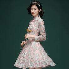 Load image into Gallery viewer, 3/4 Sleeve Floral Lace Cheongsam Top Retro Chinese Dress
