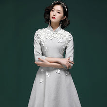 Load image into Gallery viewer, 3/4 Sleeve Floral Appliques Cheongsam Top Modern Chinese Dress
