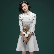 Load image into Gallery viewer, 3/4 Sleeve Floral Appliques Cheongsam Top Modern Chinese Dress
