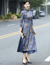 Load image into Gallery viewer, 3/4 Sleeve Auspicious Pattern Cheongsam Top Tea Length Ao Dai Dress
