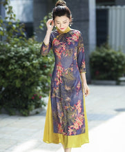 Load image into Gallery viewer, 3/4 Sleeve Cheongsam Top Tea Length Ao Dai Floral Dress
