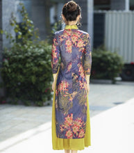 Load image into Gallery viewer, 3/4 Sleeve Cheongsam Top Tea Length Ao Dai Floral Dress
