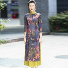 Load image into Gallery viewer, 3/4 Sleeve Cheongsam Top Tea Length Ao Dai Floral Dress
