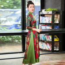 Load image into Gallery viewer, 3/4 Sleeve Cheongsam Top Tea Length Ao Dai Floral Dress
