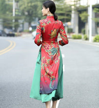 Muatkan imej ke dalam penonton Galeri, Cheongsam Top Tea Length Vietnam Ao Dai Floral Dress
