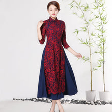 Muatkan imej ke dalam penonton Galeri, Cheongsam Top Floral Lace Tea Length Ao Dai Dress
