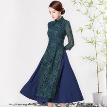 Muatkan imej ke dalam penonton Galeri, Cheongsam Top Floral Lace Tea Length Ao Dai Dress
