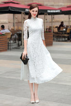 Load image into Gallery viewer, 3/4 Sleeve Cheongsam Top Floral Lace Tea Length Ao Dai Dress
