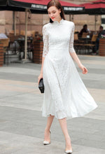 Load image into Gallery viewer, 3/4 Sleeve Cheongsam Top Floral Lace Tea Length Ao Dai Dress
