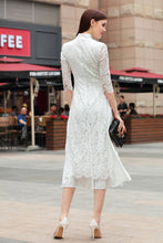 Load image into Gallery viewer, 3/4 Sleeve Cheongsam Top Floral Lace Tea Length Ao Dai Dress
