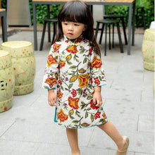 Load image into Gallery viewer, Long Sleeve Signature Cotton Floral Kid&#39;s Cheongsam Dress
