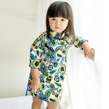 Load image into Gallery viewer, 3/4  Sleeve 100% Cotton Floral Kid&#39;s Cheongsam Dress
