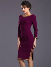 Muatkan imej ke dalam penonton Galeri, Long Sleeve Boat Neck Knee Length Bodycon Pencil Dress
