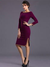 Muatkan imej ke dalam penonton Galeri, Long Sleeve Boat Neck Knee Length Bodycon Pencil Dress
