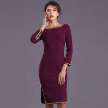 Load image into Gallery viewer, Long Sleeve Boat Neck Knee Length Bodycon Pencil Dress
