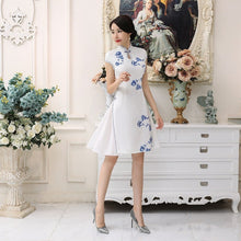 Load image into Gallery viewer, Cheongsam Top Knee Length Floral Satin Ao Dai Dress
