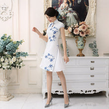 Load image into Gallery viewer, Cheongsam Top Knee Length Floral Satin Ao Dai Dress
