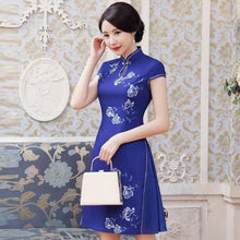 Load image into Gallery viewer, Cheongsam Top Knee Length Floral Satin Ao Dai Dress
