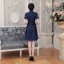 Load image into Gallery viewer, Cheongsam Top Knee Length Polka Dots Lace Ao Dai Dress
