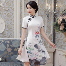 Load image into Gallery viewer, Cheongsam Top Knee Length Ao Dai Dress with Handmade Drawing Pattern
