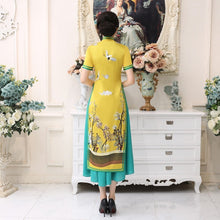 Muatkan imej ke dalam penonton Galeri, Cheongsam Top Full Length Ao Dai Two-piece Floral Dress
