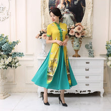 Load image into Gallery viewer, Cheongsam Top Full Length Ao Dai Two-piece Floral Dress
