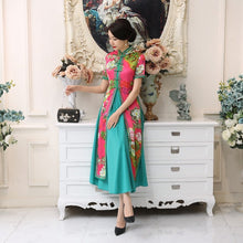 Load image into Gallery viewer, Cheongsam Top Full Length Ao Dai Two-piece Floral Dress
