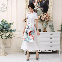 Load image into Gallery viewer, Cheongsam Top Full Length Ao Dai Two-piece Dress with Handmade Drawing
