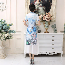 Muatkan imej ke dalam penonton Galeri, Cheongsam Top Full Length Ao Dai Two-piece Dress with Handmade Drawing
