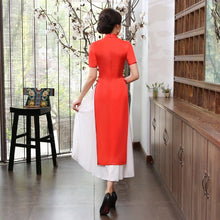 Load image into Gallery viewer, Cheongsam Top Full Length Floral Ao Dai Two-piece Dress
