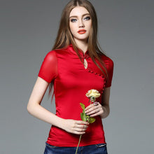 Muatkan imej ke dalam penonton Galeri, Silk Mandarin Collar Key Hole Neck Chinese Style Blouse
