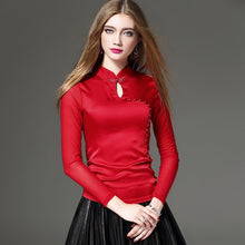 Muatkan imej ke dalam penonton Galeri, Real Silk Long Sleeve Mandarin Collar Chinese Style Blouse
