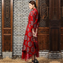 Muatkan imej ke dalam penonton Galeri, Long Sleeve Mandarin Collar Brocade Chinese Wind Coat
