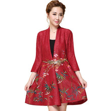 Load image into Gallery viewer, Floral Embroidery Open Front Chinese Style Wind Coat
