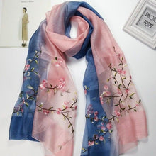 Load image into Gallery viewer, Real Silk Oriental Floral Embroidery Scarf Shawl
