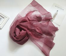 Load image into Gallery viewer, Feather Embroidery Real Silk Scarf Shawl
