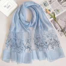 Load image into Gallery viewer, Real Silk Oriental Floral Embroidery Scarf Shawl
