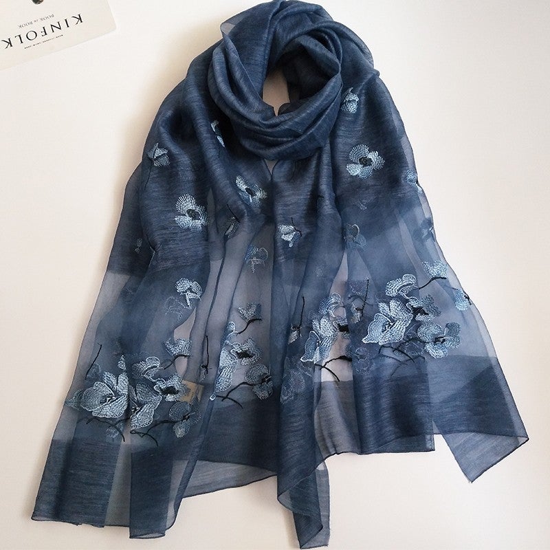 Real Silk Oriental Floral Embroidery Scarf Shawl