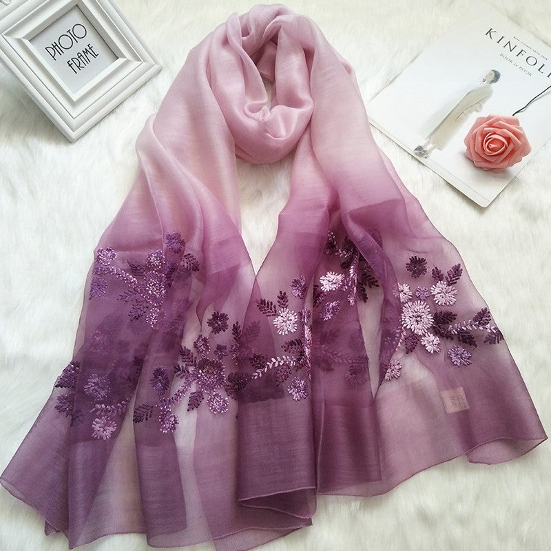 Real Silk Oriental Floral Embroidery Scarf Shawl