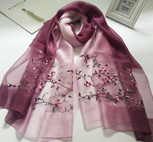 Load image into Gallery viewer, Real Silk Oriental Floral Embroidery Scarf Shawl
