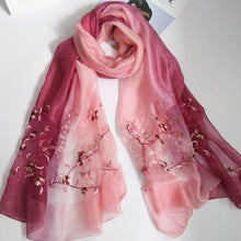 Load image into Gallery viewer, Real Silk Oriental Floral Embroidery Scarf Shawl
