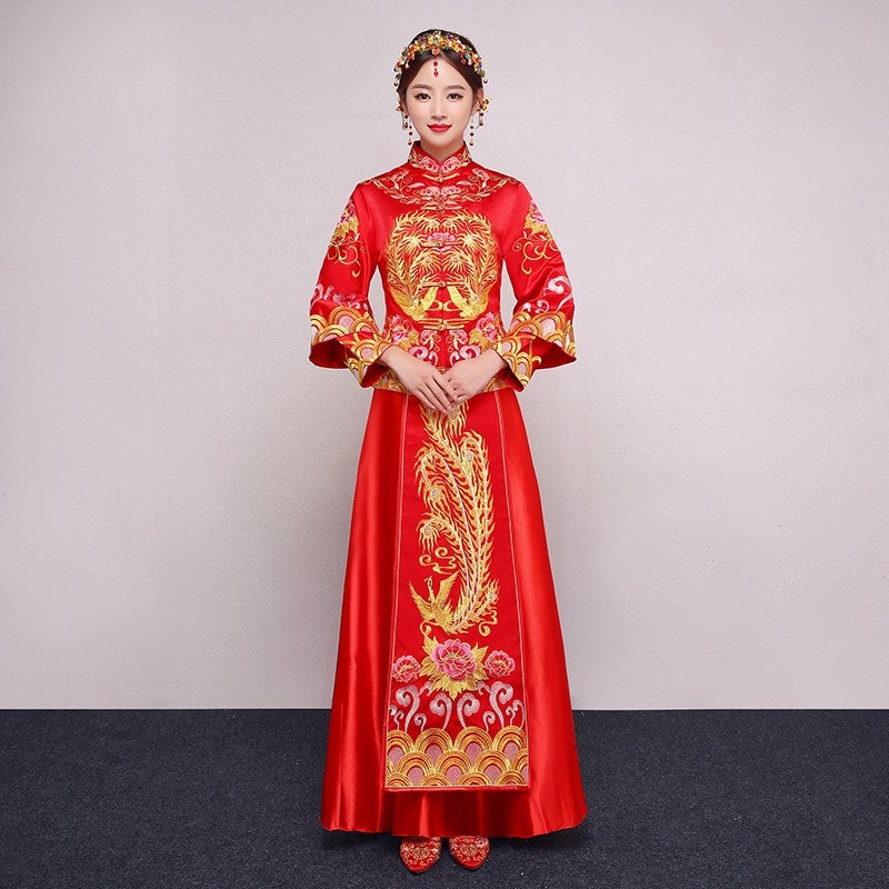 Long Sleeve Dragon & Phenix Embroidery Traditional Chinese Wedding Suit