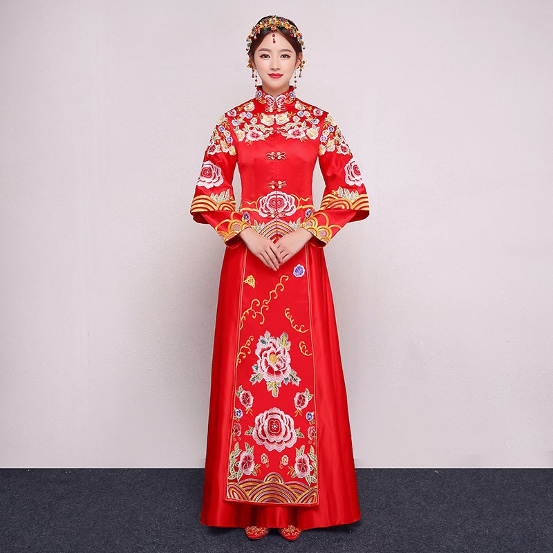 Long Sleeve Dragon & Phoenix Embroidery Traditional Chinese Wedding Suit