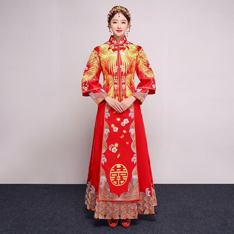 Long Sleeve Dragon & Phoenix Embroidery Traditional Chinese Wedding Suit