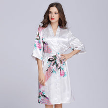 Load image into Gallery viewer, Half Sleeve Peacock Pattern Silk Kimono Yukata Sleepwear
