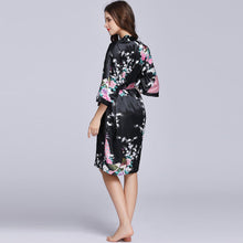 Load image into Gallery viewer, Half Sleeve Peacock Pattern Silk Kimono Yukata Sleepwear
