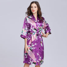 Load image into Gallery viewer, Half Sleeve Peacock Pattern Silk Kimono Yukata Sleepwear
